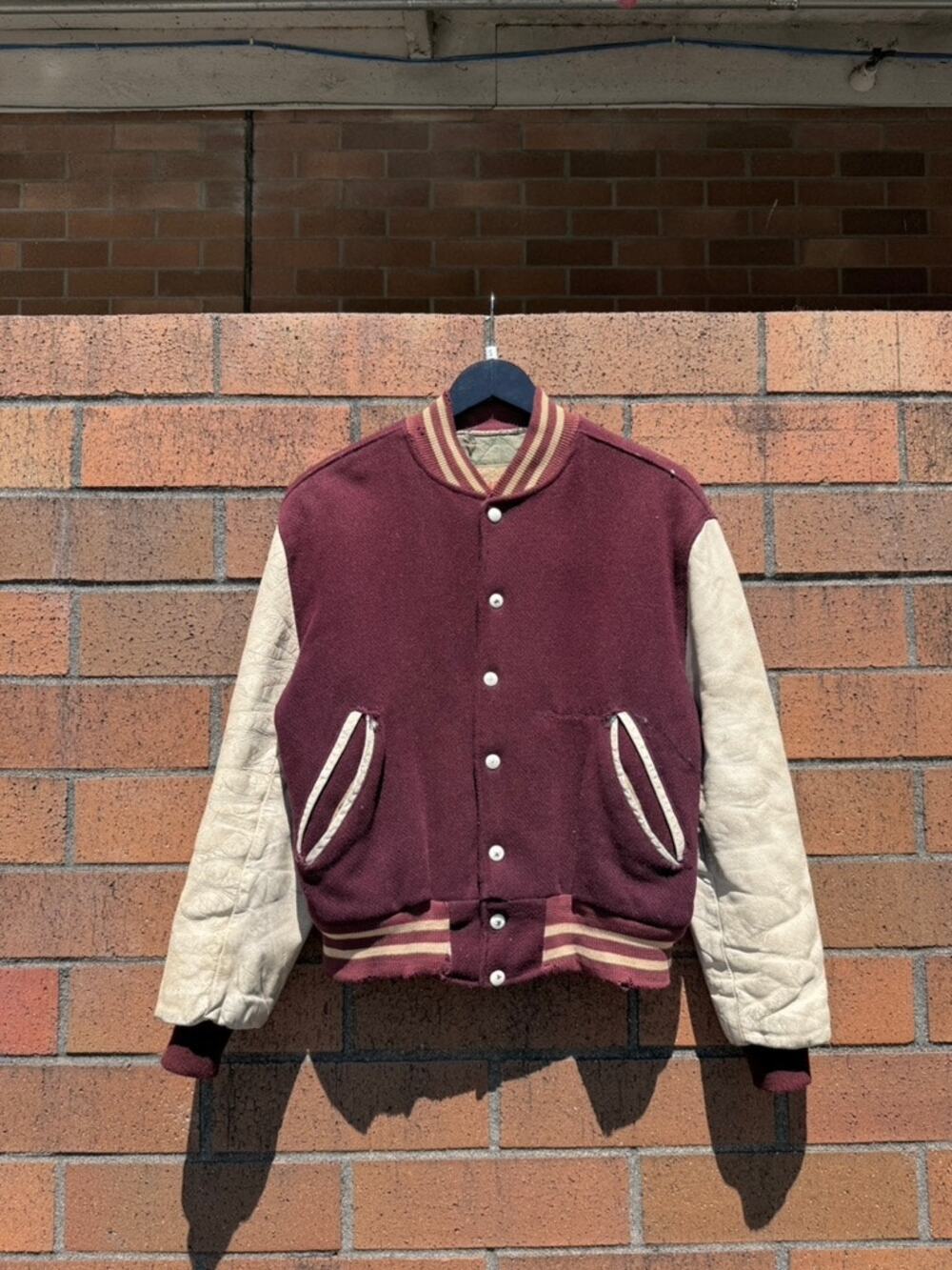 60s Timberline True Vintage Burgundy Wool Cream Leather Varsity Letterman Jacket